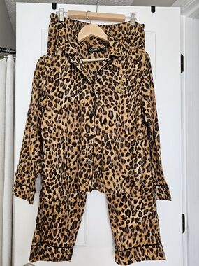 Lauren Ralph Lauren Womens Leopard Print Pajama Set - Gold/Brown